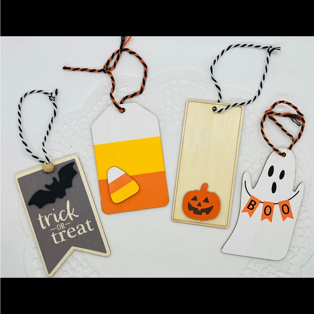 Assortment Of Halloween Wood Tags - 4 pc Each (16 pc total)